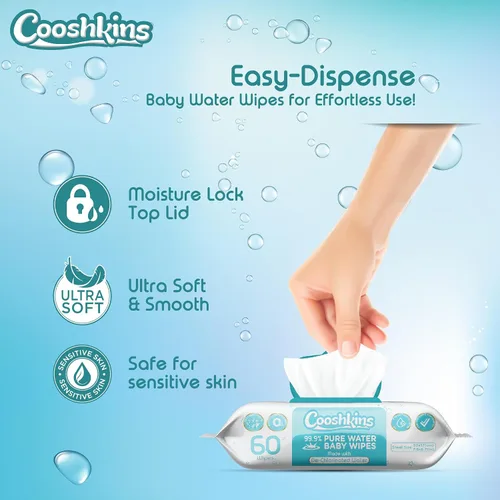 Vista 5 de Toallitas descloradas para bebés de agua pura Suave y grueso, 60 unidades (paquete de 1) toallitas suaves sin perfume para pieles sensibles