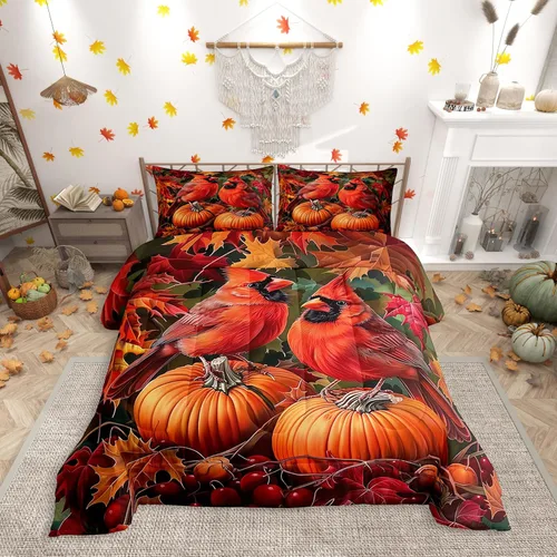 Vista 42 de Erosebridal Juego de edredón individual de pavo de Acción de Gracias, juego de ropa de cama de calabaza con hojas de otoño para niños y adultos