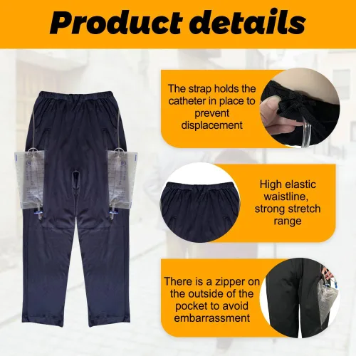Vista 2 de Pantalones con bolsa de orina para ancianos, hombres y mujeres, pantalones para el cuidado de la incontinencia, pantalones con 2 bolsillos