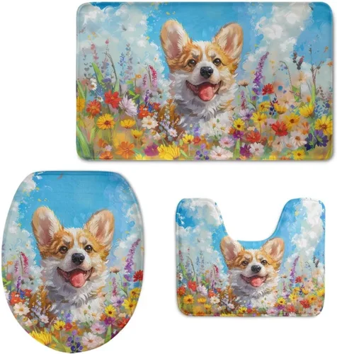 Vista 11 de Axolotl - Juego de 3 alfombras de baño antideslizantes y lavables para tapa de inodoro y tapete de contorno con respaldo de PVC, juego de tapetes
