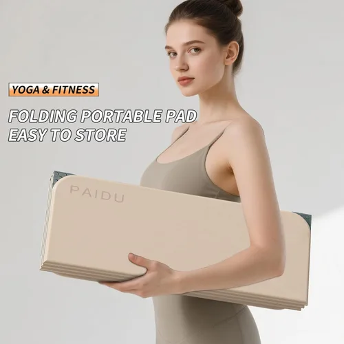 Vista 3 de PAIDU Esterilla de yoga plegable para fitness, extra gruesa de 2/5 pulgadas (0.394 in) TPE antideslizante certificado SGS 75 x 26 pulgadas extra