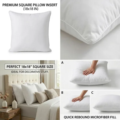 Vista 5 de Qeils Juego de 2 rellenos de almohada de 18 x 18 pulgadas, color blanco con funda de poliéster suave, insertos de almohada rectangulares cuadrados