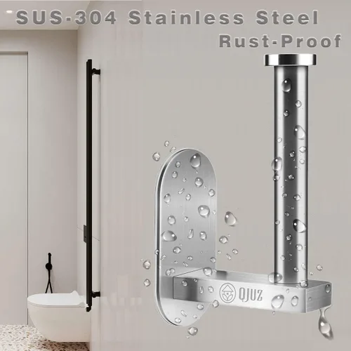 Vista 4 de QJUZ Soporte de papel higiénico adhesivo, soporte de papel higiénico para baño, cocina en la pared, soporte de papel higiénico, soporte cepillado
