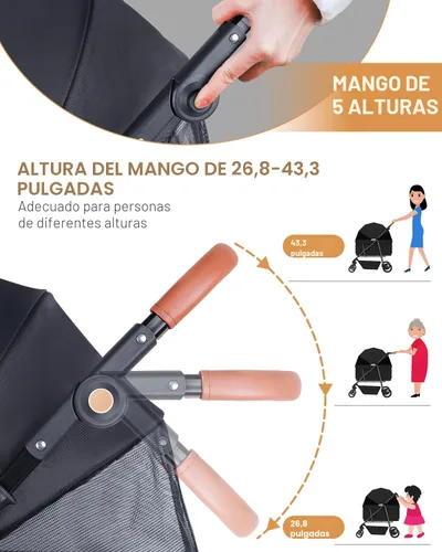 Vista 7 de Cochecito para perros medianos de hasta 66 libras, se adapta a perros grandes seleccionados, cochecito para mascotas para 2 perros pequeños con asa