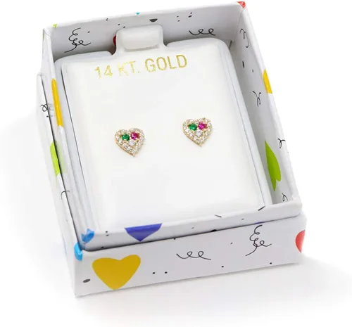 Vista 4 de 14kt oro macizo Kids Corazón Stud Screwback arete