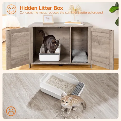 Vista 7 de HOOBRO Gabinete para Caja de Arena, Mueble para Caja de Arena de Gato con Divisor Removible, Mueble Grande para Caja de Arena Oculta, Casa de Madera