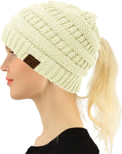 Vista 3 de C.C. Gorro de invierno elástico con cola de caballo y moño desordenado