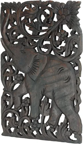 Vista 2 de AeraVida Elefante en jardín de margaritas tallado a mano inspirado en la naturaleza y los animales, arte de pared de madera para decoración