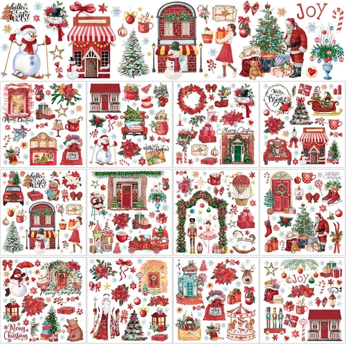 Vista 18 de BBTO 12 hojas de transferencia de Navidad para manualidades y muebles, calcomanías de transferencia de Navidad, calcomanías de invierno para madera