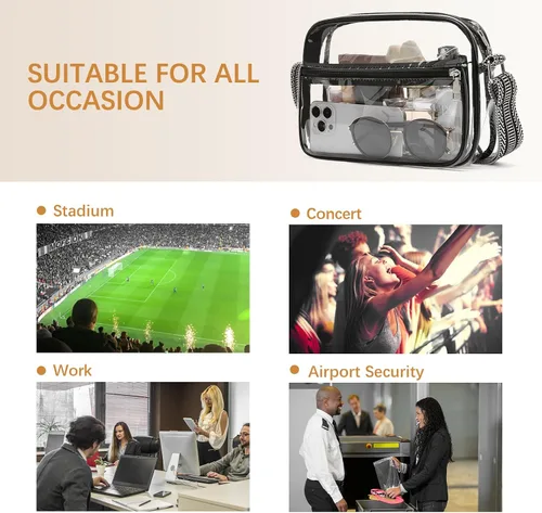 Vista 7 de BOSTANTEN Bolsa transparente para mujer, aprobada para estadios, bolsas transparentes pequeñas, bolso cruzado de moda para conciertos, eventos