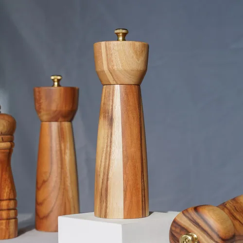 Vista 8 de Molinillo de pimienta, molinillo de pimienta con acero inoxidable ajustable, madera de acacia, 20.5 cm/8 pulgadas de altura, diámetro inferior: 6