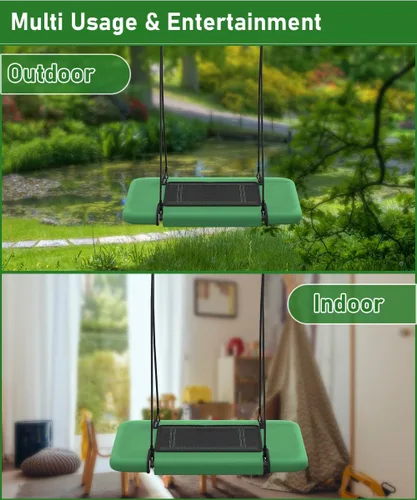 Vista 5 de Columpio de árbol rectangular de 40 pulgadas para niños y adultos, columpio de plataforma ajustable con correas para colgar, capacidad de 700