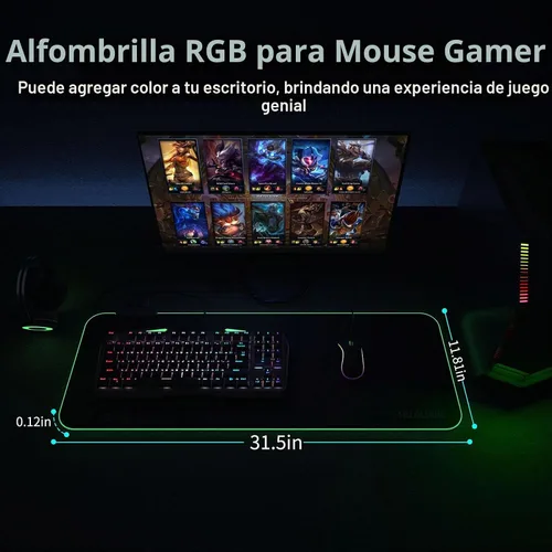 Vista 6 de TIDALSOIL - Alfombrilla de mouse RGB para juegos con concentrador USB de 4 puertos, 31.5 x 11.8 pulgadas 13 Light Modes RGB Gaming Mouse Pad With