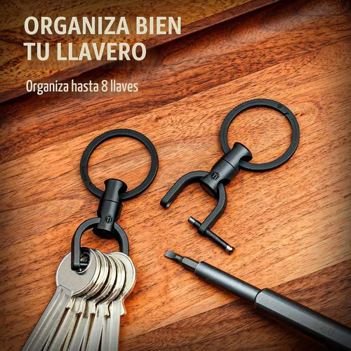 Vista 4 de KeyUnity KM13 Swivel Keychain with D Ring Key Shackle, Titanium Rotatable Key Organizer Negro