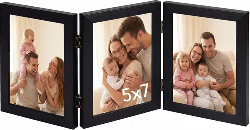 Vista 8 de Giftgarden Marco de fotos doble de 3.5 x 5 pulgadas, color marrón con pantalla de vidrio transparente, fotos de 5 x 3.5 pulgadas, marco plegable