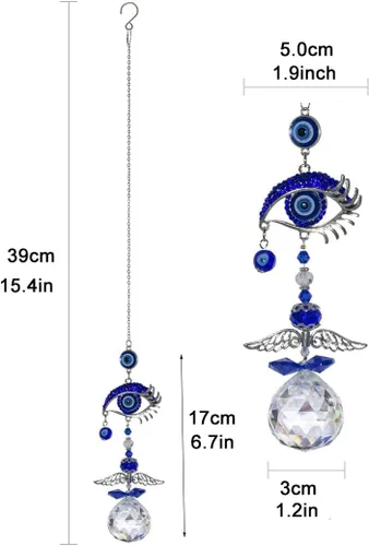 Vista 2 de Colgante de cristal azul con dije de ojo malvado, mariposa, ángel, girasol, talismán, atrapa el sol, hecho a mano, amuleto de buena suerte, oficina