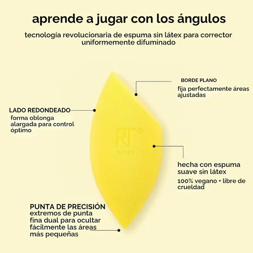 Vista 3 de Real Techniques Miracle Concealer Sponge, esponja de mezcla de maquillaje para corrector líquido y crema, forma alargada para una aplicación precisa