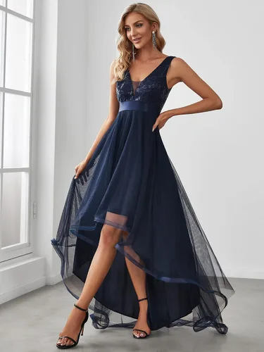 Vista 4 de Ever-Pretty Vestido de fiesta de noche con cuello en V sin mangas alto-bajo de lentejuelas para mujer 0793-USA