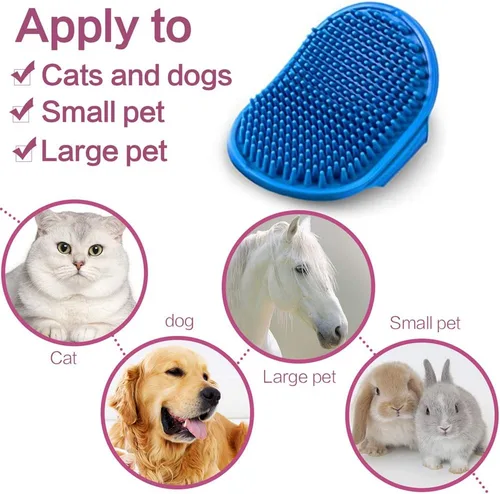 Vista 5 de Cepillo de baño para perros, cepillo de baño para mascotas, peine de goma para masaje relajante, 2 piezas con mango de anillo ajustable para perros