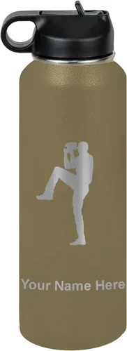 Vista 47 de LaserGram Botella de agua personalizada, jarra de béisbol, acero inoxidable de doble pared aislada al vacío con popote superior, regalo grabado Negro