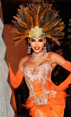 Vista 2 de HOMELEX Tocado de plumas negras para mujer, accesorios de carnaval caribeño, Naranja-1