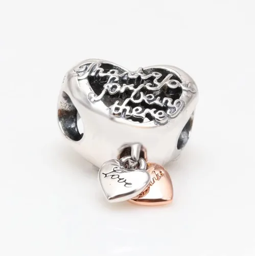 Vista 6 de Thank You Mum Heart Charm 925 Colgante de plata esterlina, joyería niña cuentas regalos para mujeres pulsera y collar A0054