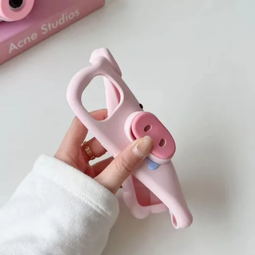 Vista 5 de Funda de teléfono para niñas y mujeres, creativa, súper divertida, multifunción, elástica, con soporte de nariz de cerdo rosa, funda de teléfono