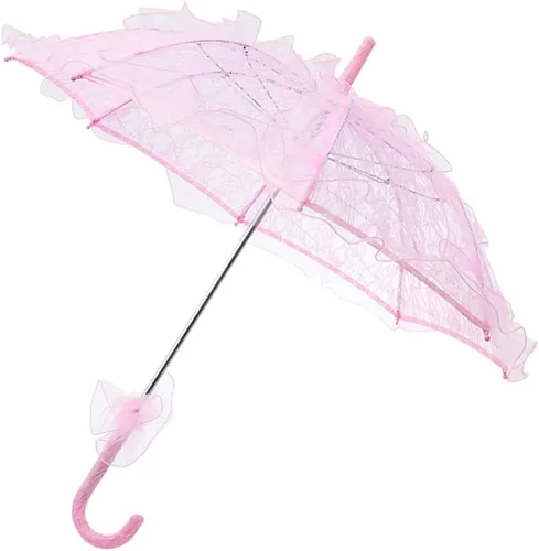 Vista 8 de Amosfun Sombrilla de encaje rosa Vintage Boda nupcial paraguas hecho a mano flores bordado paraguas para novia novia foto dama traje 1920s fiesta