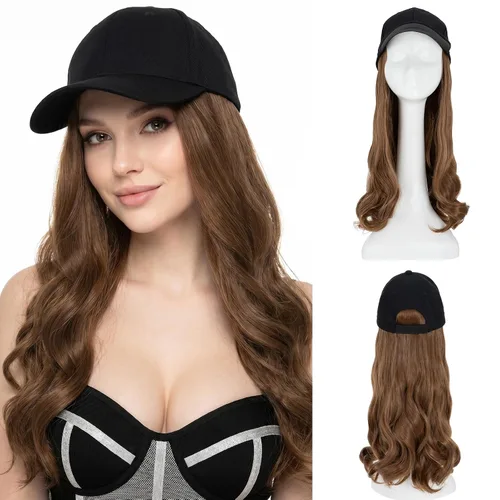 Vista 30 de SEGO - Gorra de béisbol con extensiones de cabello para mujer, resistente al calor, sintético, 6 pulgadas, ajustable, corta, recta, peluca