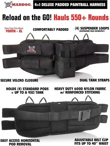 Vista 2 de Maddog 4+1 Arnés de Paintball de Nivel de Entrada con Cinturón de Paquete de Cápsulas y Bolsa Portadora de Tanque HPA CO2 Incluye (4) Cápsulas