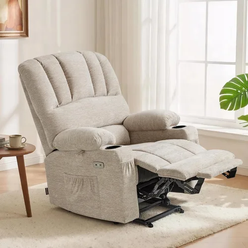 Vista 2 de MCombo Silla reclinable grande para personas mayores, silla elevadora con calor y masaje, 3 posiciones, puertos de carga USB, portavasos, tela 7099