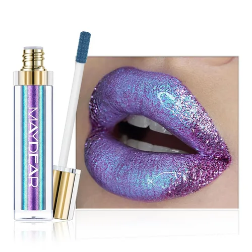 Vista 7 de Maydear Lápiz labial camaleón, color rosa de alta pigmentación para mujer, brillo de labios metálico, cobertura completa, multicromo, maquillaje