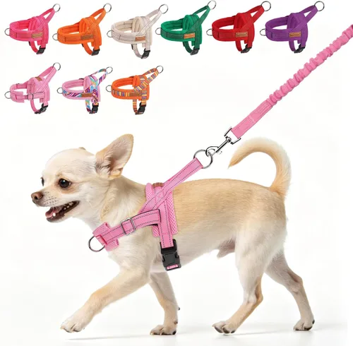 Vista 12 de BEAUTYZOO Arnés para Perros Pequeños, Juego de Arnés y Correa sin Tirones, Arnés de Pecho para Cachorros a Prueba de Escapes con Mango, Arnés Beige