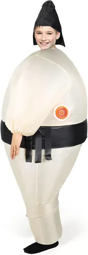 Vista 7 de Disfraz inflable de sumo de luchador, disfraz inflable de Halloween para adultos y niños, fiesta de cosplay (estilo niños)