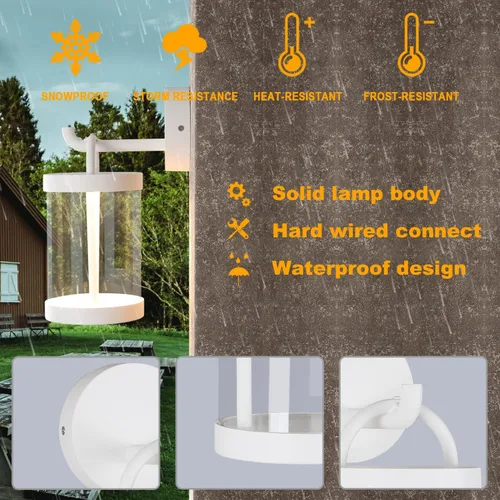 Vista 3 de Aplique de pared al aire libre blanco exterior IP54 impermeable LED lámpara de pared redonda iluminación luces de aluminio para porche entrada