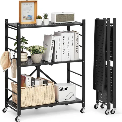 Vista 20 de VEVOR Estantería plegable de 4 niveles, estante de almacenamiento de metal plegable de 26 pulgadas de ancho x 13 pulgadas de profundidad x 46 Negro