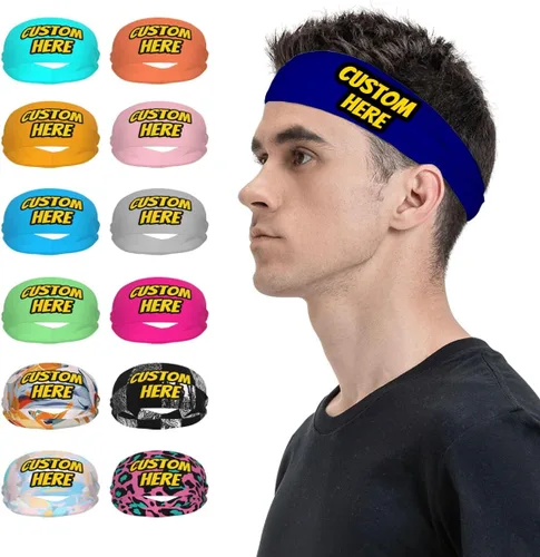 Vista 8 de Diadema deportiva personalizada para añadir cualquier foto texto, logotipo, personalizable, bandas elásticas que absorben la humedad para mujeres