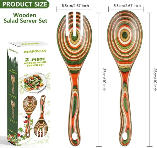 Vista 3 de Pinzas para ensalada, cucharas de madera de Pakkawood, tenedor