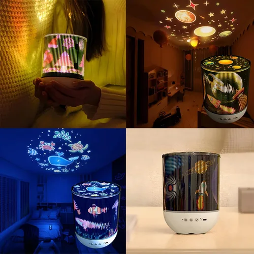 Vista 4 de Colorful Life Proyector dinámico de galaxia de luz nocturna para niños, luz musical, lámpara espacial giratoria con proyección animada, versión
