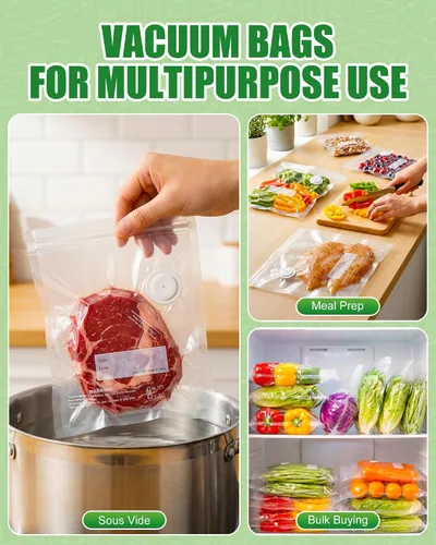 Vista 7 de RIWUSI 30 bolsas selladoras al vacío reutilizables para alimentos con válvula de aire y 10 clips de sellado, pequeñas (8.2 x 8.7 pulgadas), bolsas