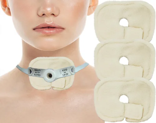 Vista 8 de Paquete de 3 almohadillas para traqueotomía, fundas reutilizables para tubo de traqueotomía, almohadillas de soporte para tubo de traqueotomía, Rosa