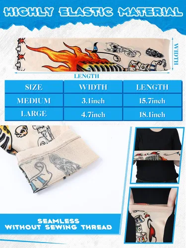 Vista 31 de Boao 20 piezas de mangas de brazo de enfriamiento para hombre, manga larga sin dedos, antideslizante, protección UV, mangas temporales para tatuajes