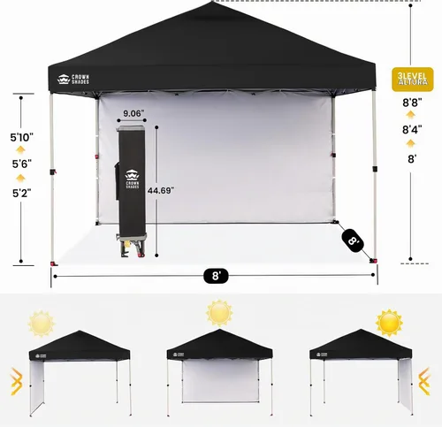 Vista 3 de CROWN SHADES Toldo desplegable de 8 x 8 con 1 pared lateral, tienda de Negro