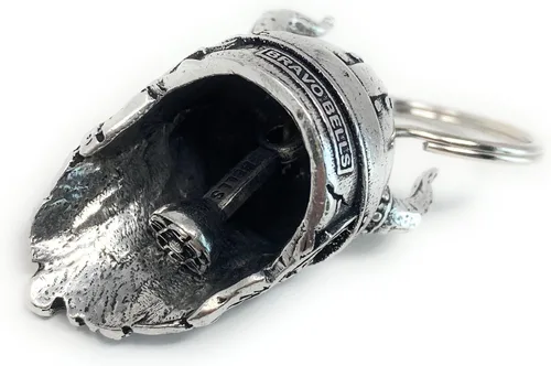 Vista 4 de Bravo Bells Viking Warrior Skull Bell - Accesorio de campana de motociclista o llavero para buena suerte en la carretera - Fabricado en los Estados