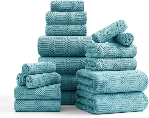 Vista 26 de 18 piezas de toallas tejidas negras familiares - 6 sábanas de baño, 6 toallas de mano, 6 toallitas de poliéster suave, toallas de ducha absorbentes