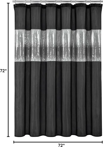 Vista 8 de Lush Decor Cortina de Ducha Night Sky, Individual, 72" An x 72" L, Negro - Cortina de Ducha con Lentejuelas - Cortina de Baño Brillante de Bloques