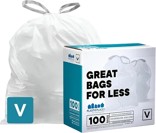 Vista 6 de Plasticplace Bolsas de basura de ajuste personalizado, compatibles con simplehuman Code V (100 unidades) con cordón azul tintado 4.2-4.8 galones