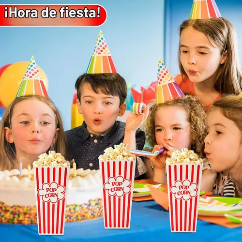 Vista 3 de Contenedores desechables de 46 onzas de cartón a rayas rojas y blancas para noche de cine (paquete de 12)