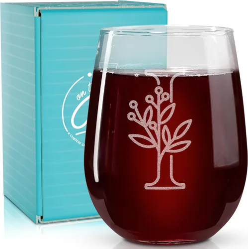 Vista 11 de On The Rox Drinks Regalos con monograma para mujeres y hombres – Letra A-Z inicial grabada monograma sin tallo, copa de vino – Regalos de vino