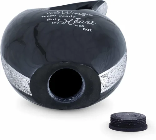 Vista 9 de Gran urna de lágrima negra con corazón plateado para cenizas humanas masculinas - Urnas para hombres y mujeres adultos - Urnas de cremación